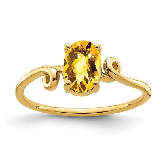Kazi Luxury 14k Yellow Gold 7x5mm Oval Citrine Checker ring